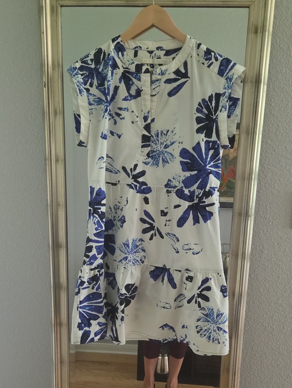 Maria Oliver Lachian White Mini Dress with Blue Floral Print